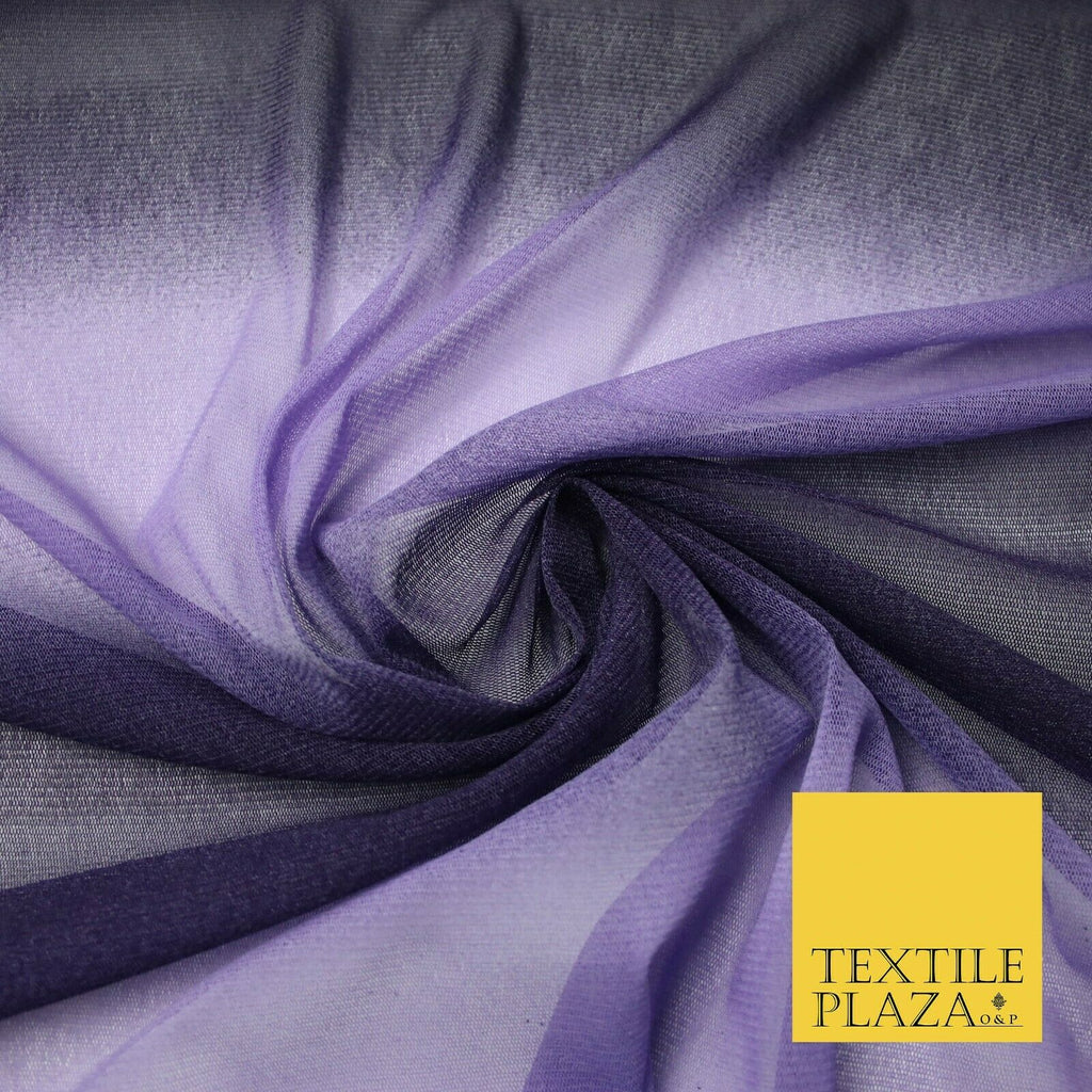 Purple Lilac Shaded Fade Printed Power Mesh Net Stretch Dress Fabric 63" 4314