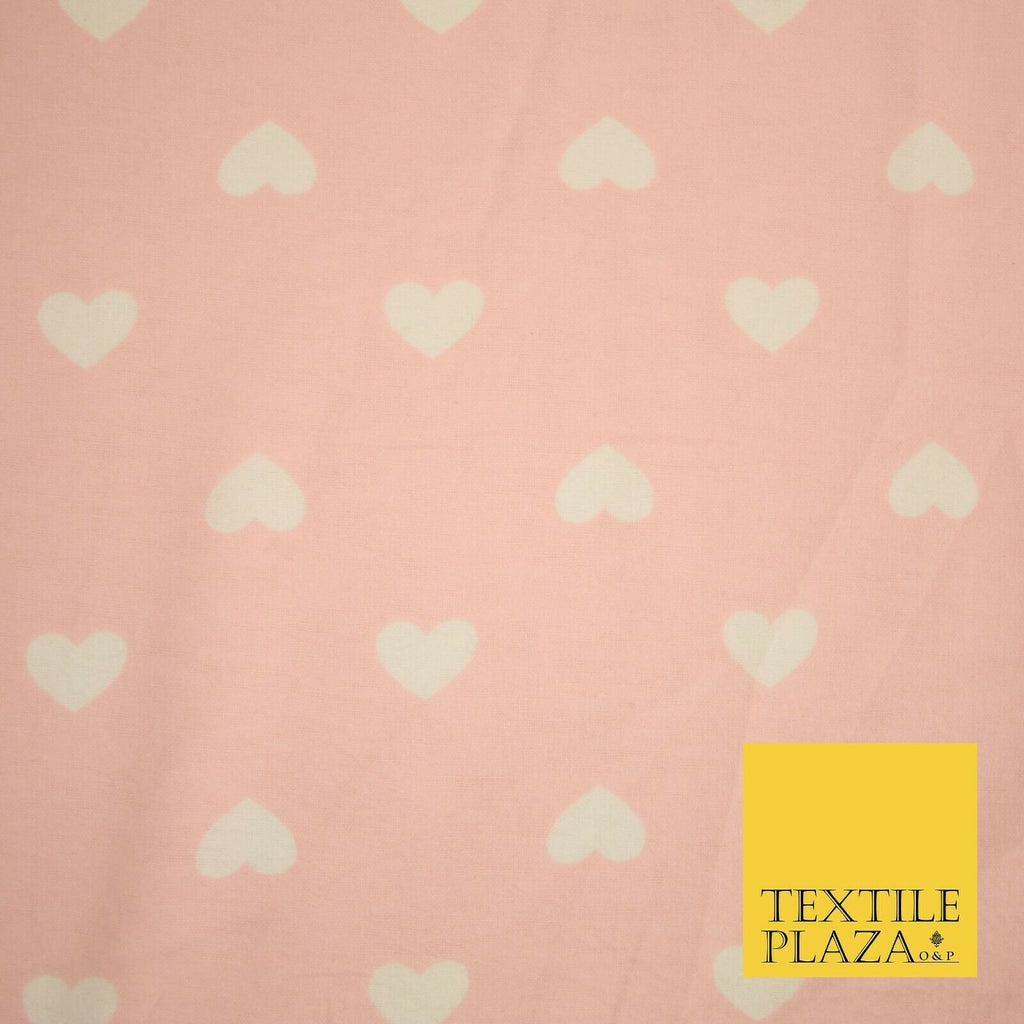 Pink Ivory Love Hearts Winceyette Soft Brushed Cotton Print Fabric 58" Wide 3985