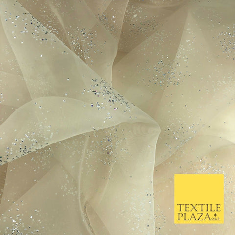 BEIGE GOLD Premium Glitter Hologram Cluster Organza Fabric - Dress Decor QD920