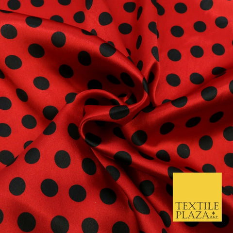 RED with Small BLACK Polka Dot Spotted Spot Satin Dress Fabric Craft 58" 1549