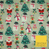 Christmas Tree Santa Gifts Rudolph Printed Poly Cotton Fabric Polycotton 45"
