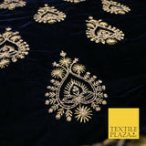NAVY BLUE Ornamental Teardrop Cluster Embroidered Velvet Dress Fabric 1769