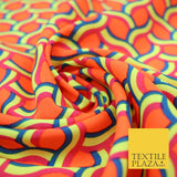 Coral Peach Rainbow Lattice  Printed Crepe Polyester Dress Fabric Retro NHS 2729