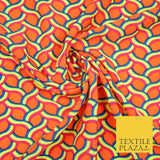 Coral Peach Rainbow Lattice  Printed Crepe Polyester Dress Fabric Retro NHS 2729