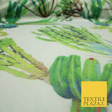 Ivory Multi Green Large Cactus Digital Print Scuba Fabric Stretch Jersey 5080