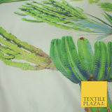 Ivory Multi Green Large Cactus Digital Print Scuba Fabric Stretch Jersey 5080