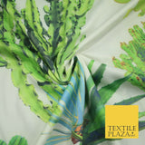 Ivory Multi Green Large Cactus Digital Print Scuba Fabric Stretch Jersey 5080