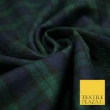 NAVY BLUE GREEN Tartan Check Polyester Viscose Fabric 58" Craft Dress 5074