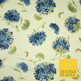 Chrysanthemum Flower Summer Luxury 100% Pure Printed Floral Cotton Linen Fabric