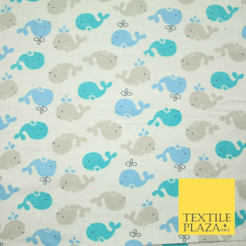 Swimming Whale Dolphin Printed Brushed Cotton Winceyette Flannel Fabric 58" 5075