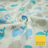 Swimming Whale Dolphin Printed Brushed Cotton Winceyette Flannel Fabric 58" 5075