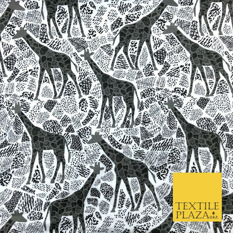 White Grey Abstract Giraffes Winceyette Soft Brushed Cotton Print Fabric 1404