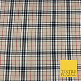 BEIGE Classic TARTAN Polyester Viscose Fabric Material 58" Craft Dress Q965