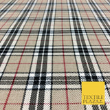 BEIGE Classic TARTAN Polyester Viscose Fabric Material 58" Craft Dress Q965