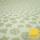 Christmas Gold Metallic Star Snowflake Tree Bauble Printed 100%Cotton Fabric 54"