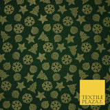 Christmas Gold Metallic Star Snowflake Tree Bauble Printed 100%Cotton Fabric 54"