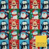Christmas Santa Reindeer Penguin Box Printed Poly Cotton Fabric Polycotton 45"