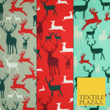 Reindeer Stag Silhouette Christmas Printed Poly Cotton Fabric Polycotton 45"