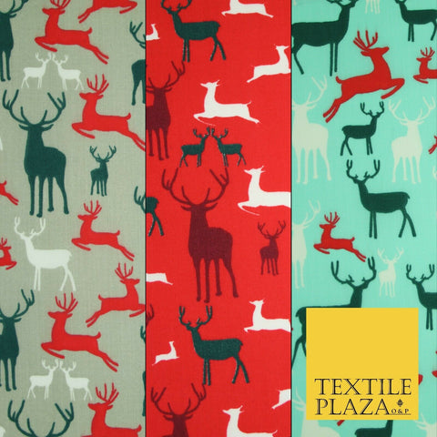 Reindeer Stag Silhouette Christmas Printed Poly Cotton Fabric Polycotton 45"