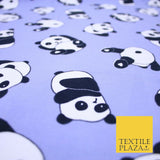 Lilac Blue Playful Cheeky Panda Winceyette Soft Brushed Cotton Print Fabric 3984