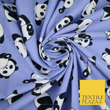 Lilac Blue Playful Cheeky Panda Winceyette Soft Brushed Cotton Print Fabric 3984