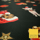 Festive Spaniel Pug Mix Dogs Gifts Stars Christmas Waffle Jersey Fabric 58" 5049