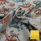 Grey WILD DINOSAURS Winceyette Soft Brushed Cotton Print Fabric Kids Pyjamas1613