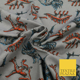 Grey WILD DINOSAURS Winceyette Soft Brushed Cotton Print Fabric Kids Pyjamas1613