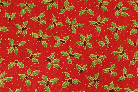 Christmas Small Holly Berry Fabric 100% Cotton - Per Metre RED RF33