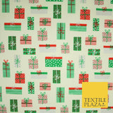 Christmas Gifts Presents Festive Printed Poly Cotton Fabric Polycotton Craft 45"