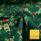 Festive Christmas Love Heart Wreath Owls Stars Printed 100% Cotton Fabric 54"