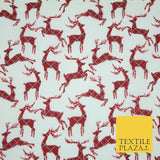 Tartan Check Reindeer Stag Christmas Printed Poly Cotton Fabric Polycotton 45"
