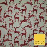 Tartan Check Reindeer Stag Christmas Printed Poly Cotton Fabric Polycotton 45"