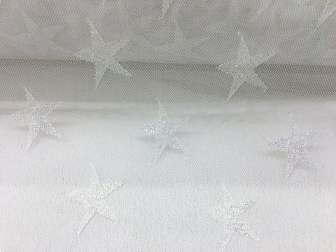 Sparkle Star Print Mesh Fabric - 100% Polyester- Per Metre - OPAQUE WHITE