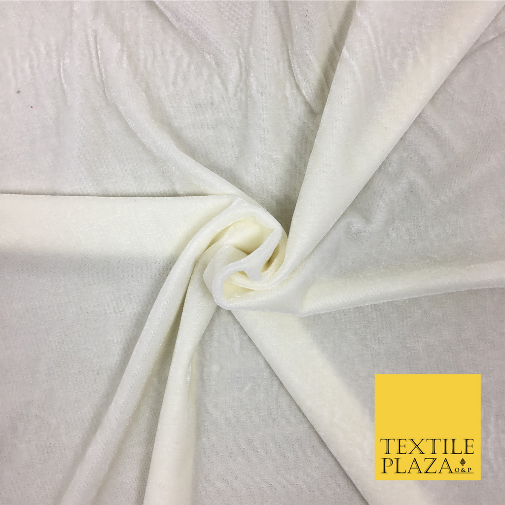 Ivory Cream Soft Plain Velvet Fabric Material - 58" - More Colours PA143