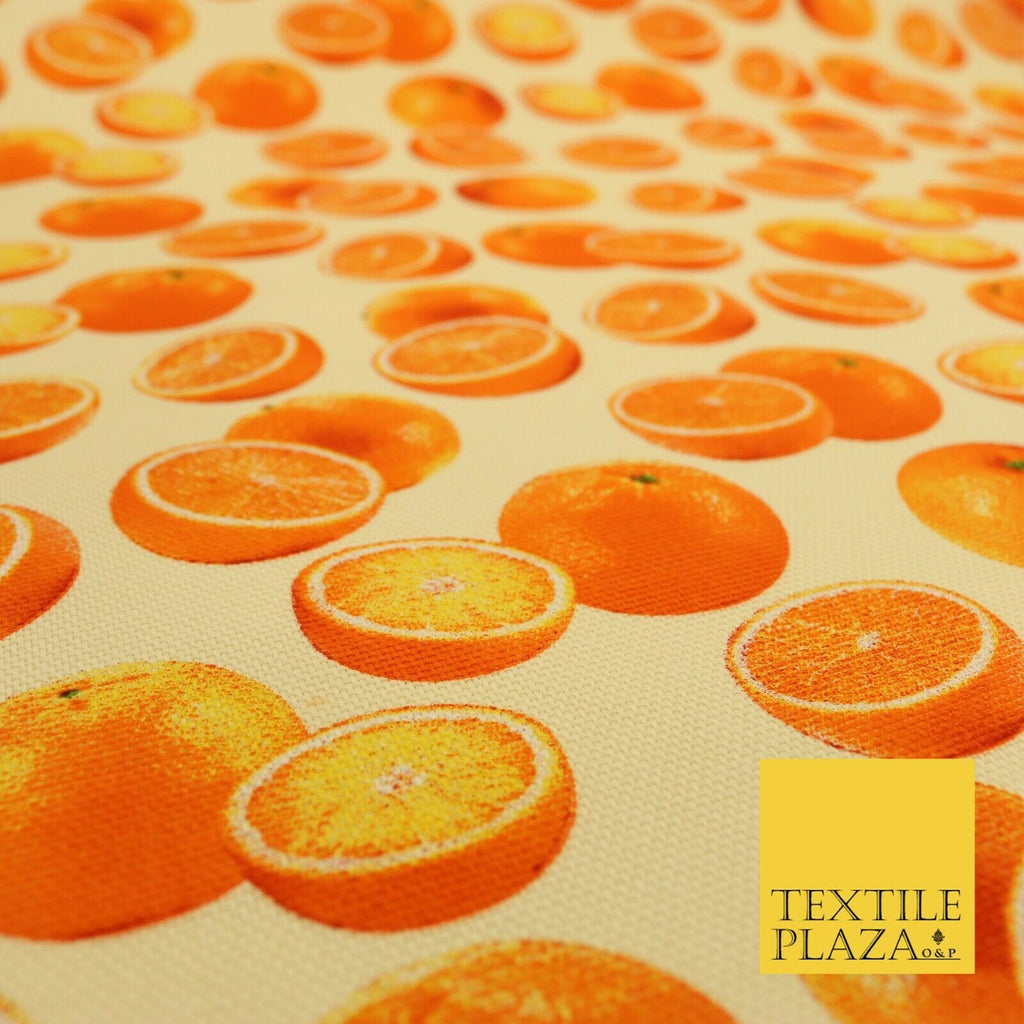 Cream Fruity ORANGES 100% COTTON CANVAS Soft Fabric Craft Dress Bags 1640