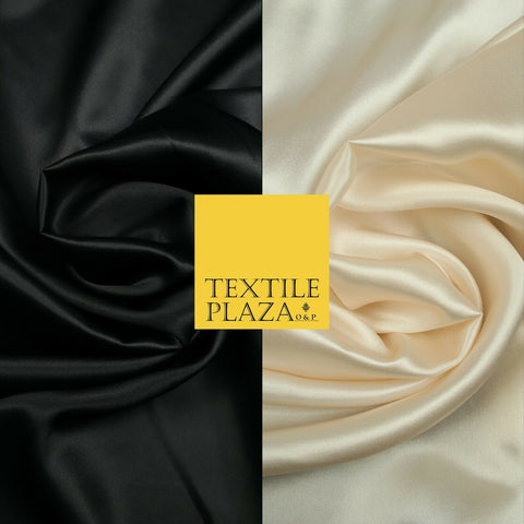 Luxury BLACK & MINK NUDE Plain Silky Smooth 100% SILK CHARMEUSE SATIN Fabric 45"