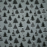 Festive Black & White Christmas Trees Printed Poly Cotton Fabric Polycotton 45"
