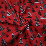 Festive Black & White Christmas Trees Printed Poly Cotton Fabric Polycotton 45"