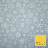 Festive White Snowflakes Christmas Printed Poly Cotton Fabric Polycotton 45"