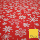 Festive White Snowflakes Christmas Printed Poly Cotton Fabric Polycotton 45"