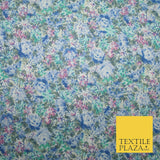Blue Pink Floral Rose Sketch Printed Polycotton Fabric Dress Craft 44" 5171