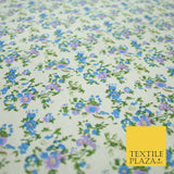 Ivory Blue Purple Mini Floral Printed Polycotton Fabric Dress Craft 44" 5168