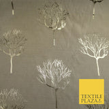 Luxury Autumnal Leafless Tree Metallic Gold Jacquard Brocade Fabric 6 COLOURS