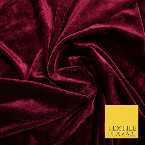 WINE MAROON Soft Plain Stretch Velvet Fabric Material 58" More Colours 5180