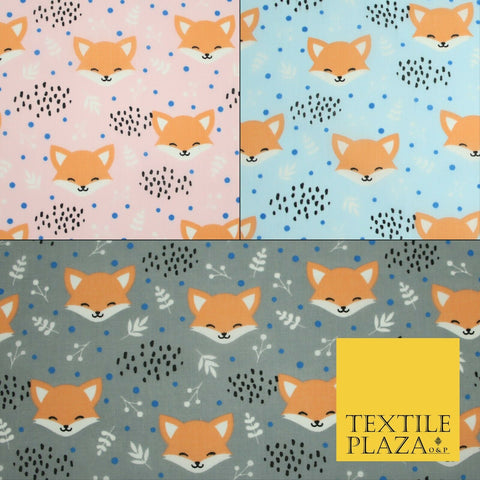 Cheeky Foxes Animals Leaves Printed Polycotton Dress Craft Fabric 44" 3 COLOURS