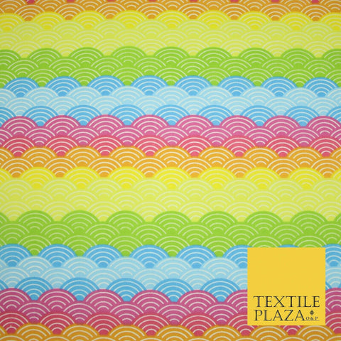 Colourful Rainbow Scalloped Arches Printed Polycotton Dress Craft Fabric 5229