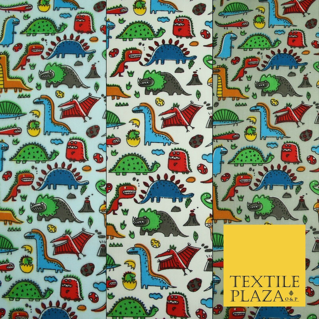 Colourful Cartoon Dinosaurs Printed Polycotton Dress Craft Fabric 44" 3 COLOURS