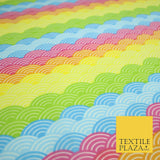 Colourful Rainbow Scalloped Arches Printed Polycotton Dress Craft Fabric 5229
