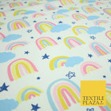Rainbow Clouds Sky Stars Printed Polycotton Dress Craft Fabric NHS 44" 3 COLOURS